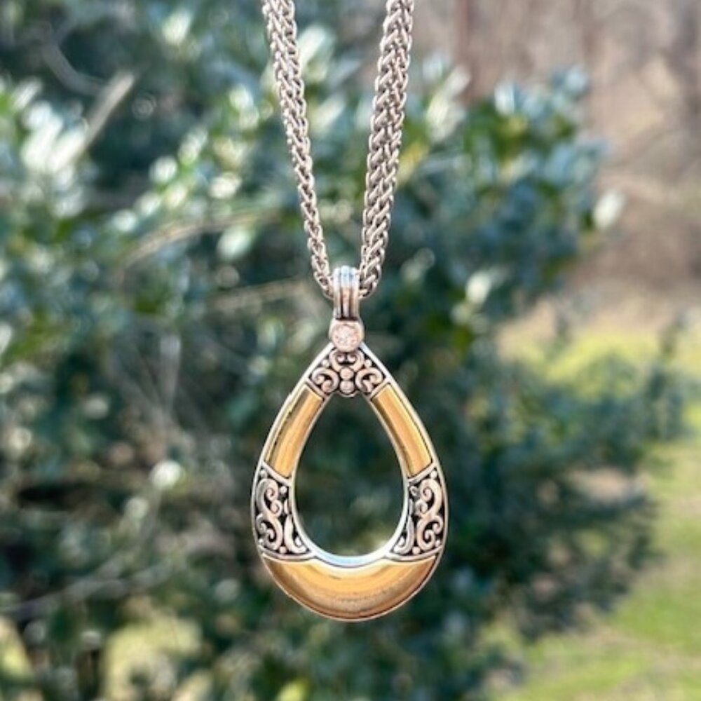 BRIGHTON TOLEDO Two Tone Reversible Open Teardrop Pendant NECKLACE